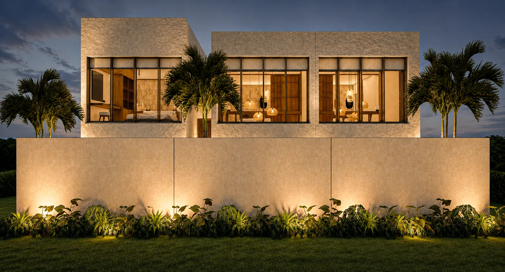 Berawa Private Suite illuminated at dusk