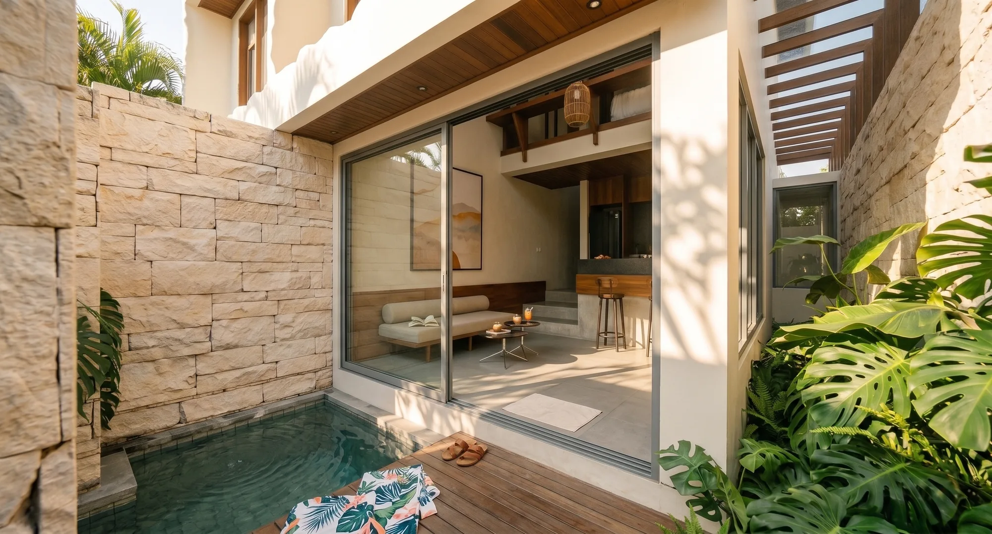 Plunge pool and timber deck off the living room