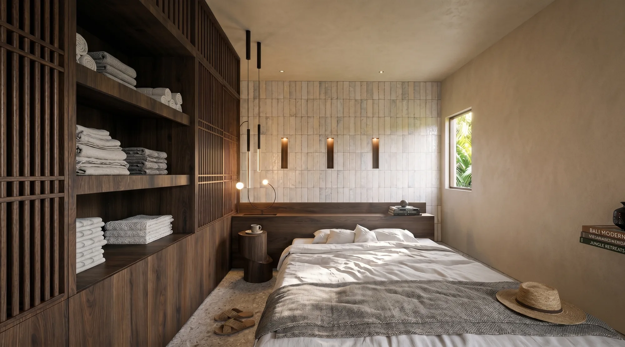Mezzanine bedroom with joinery wall