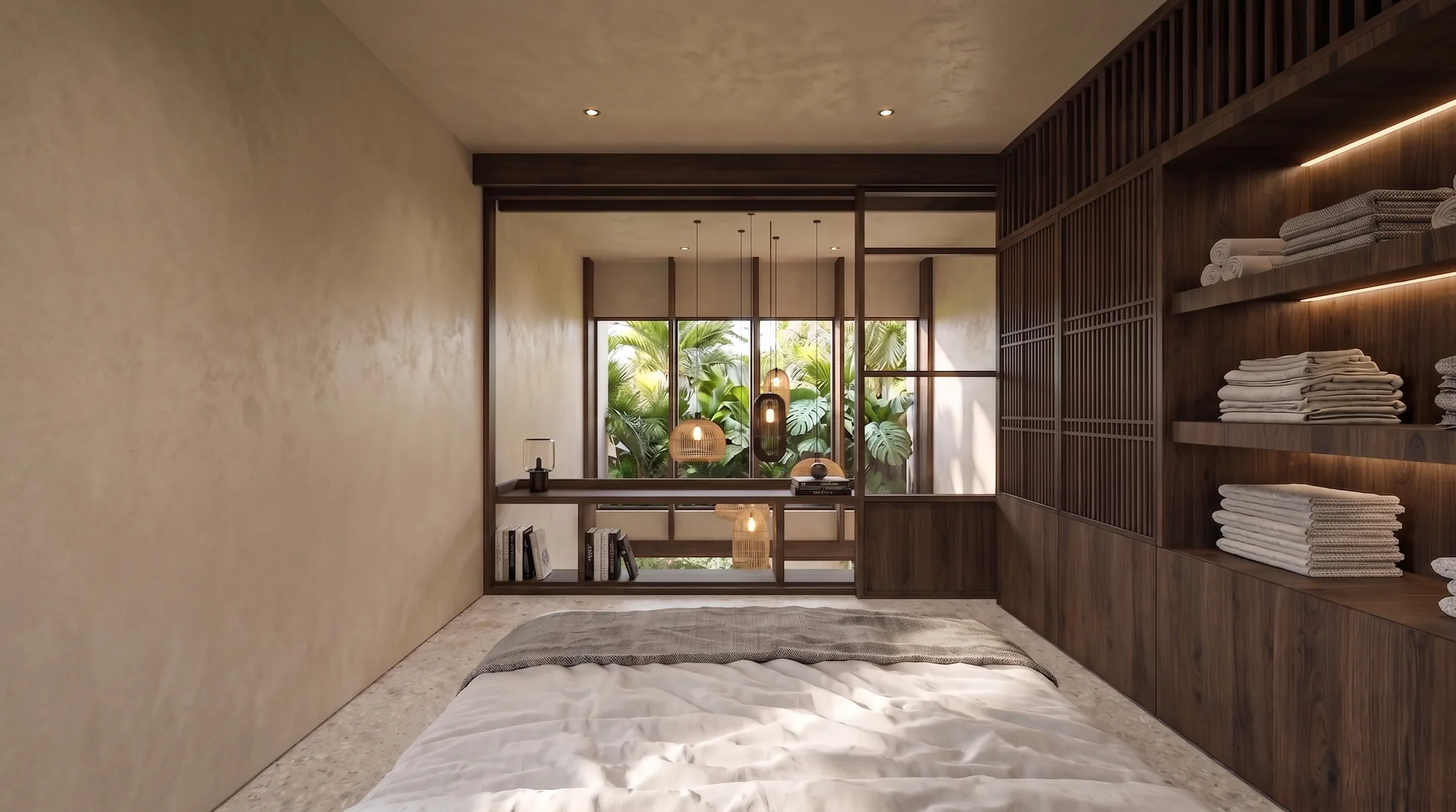 Bedroom looking onto tropical garden