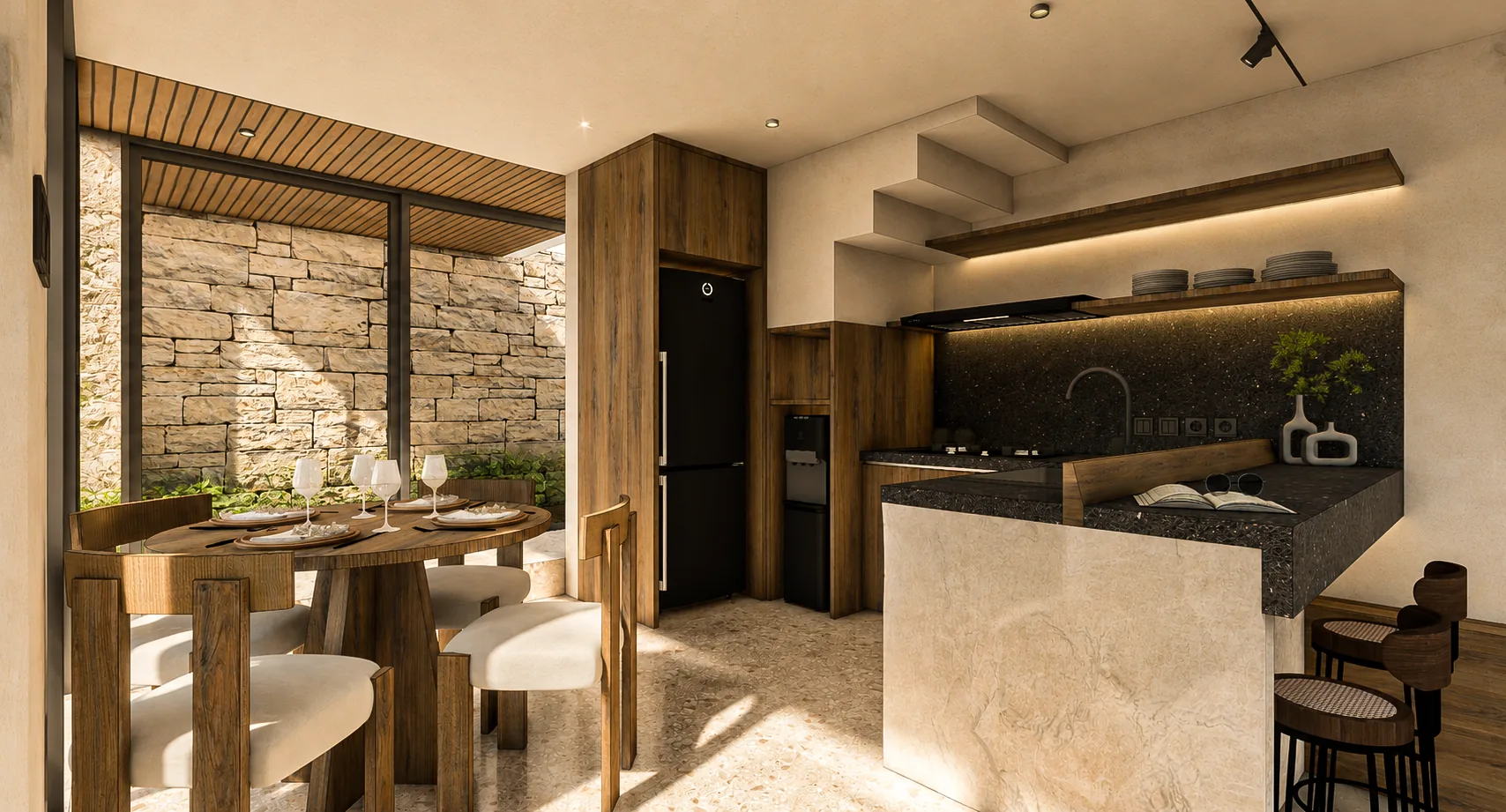 Kitchen and dining from the lounge